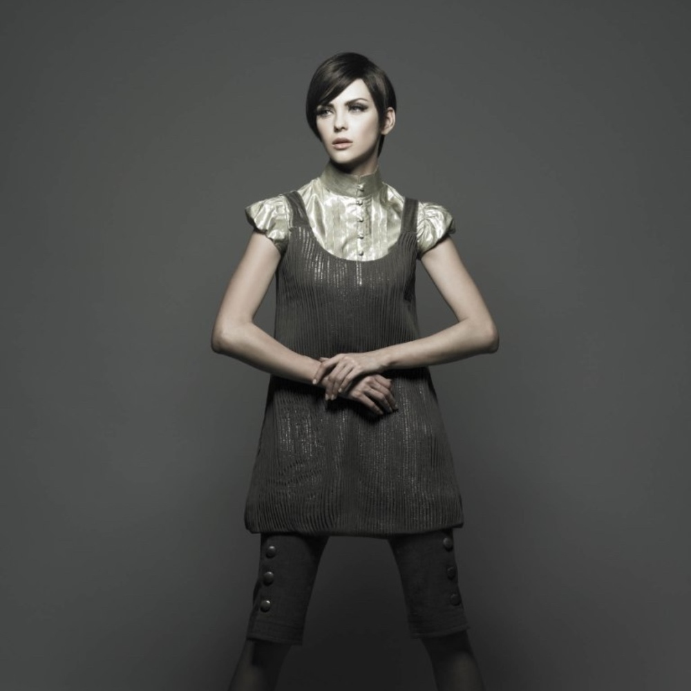 Gold silk pleated shirt